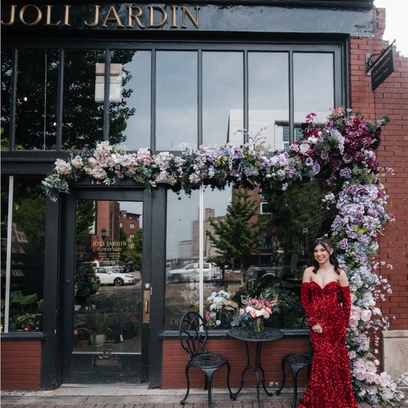 Sherri Hill 55345 Corset Sequin Prom Dress Red - Picture 4 of 6